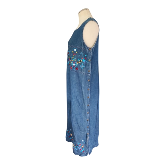 Karin Stevens Petites Embroidered Denim Maxi Dress Size 8P 100% Cotton Boho - Picture 2 of 8